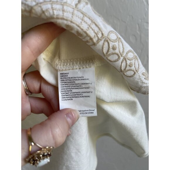 Anthropologie x TINY White Tan Embroidered Tie Waist Sleeveless Tunic Top Size X - Picture 6 of 8